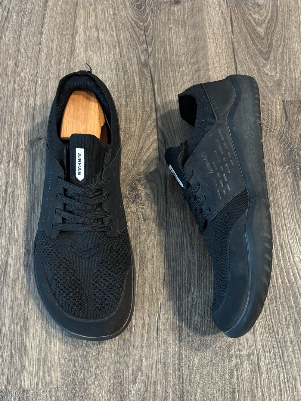 Airhas Zero Drop Barefoot Black Knit Lace-Up Sneakers Wide Toe Mens size 11